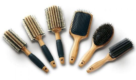 Sam Villa Signature Series Deluxe 6 Piece Brush Set showing burshes lined up side by side with wood and black handles.